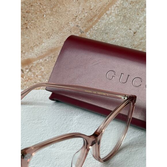 NEW Gucci GG0026O Transparent Pink Cat Eye Eyeglasses Frames